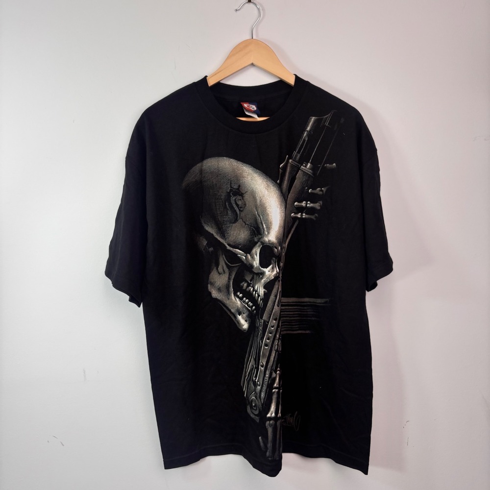 NWT OG Abel Skull Gun Graphic T Shirt XL Chicano Y2K Streetwear Tattoo Art